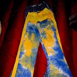 Blue,yellow, with some white 3 pairs of pants